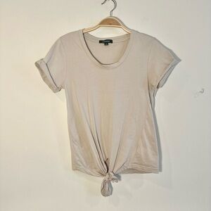 LaMarque Womens XS Pullover Tee T Shirt Beige Short Sleeve Scoop Neck Tie Front